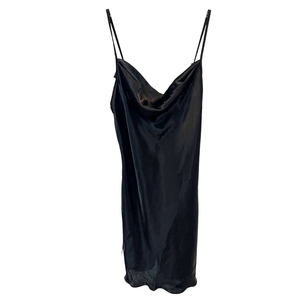 Bebe Black Satin Cowl Neck Slip Dress Y2K 90s Revival Whimsigoth Club USA MEDIUM